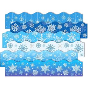 6Pcs Blue Snowflakes Bulletin Board Borders Sticker 6 Design Frost Blackboards Bulletin Board Borders Decorations Snowflakes Cutouts Winter Theme Party Decoration, 13.8'' X 3''