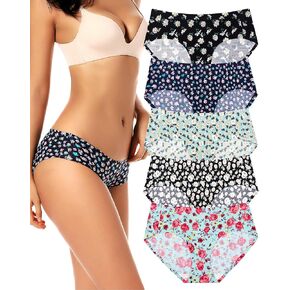 voenxe Women Seamless Hipster Underwear,Breathable Ladies Panties Bikini,No Show Briefs,Comfortable Undies for Women 5-Pack