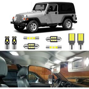 6PCS CANBUS Super Bright White LED Interior Light Kit Package for Jeep Wrangler TJ 1997 1998 1999 2000 2001 2002 2003 2004 2005 2006 + License Plate Lights and Install Tool