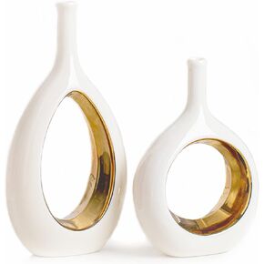 Black Gold Vase- Modern Vase, Black Décor, Vases for Decor, Ceramic Vase for Shelf Decor Home, Office, Living Room, Bookshelf, Centerpieces, Decorative Vase, Table Decoration, Set of 2
