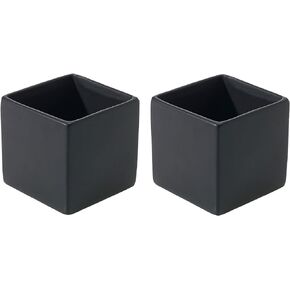 Matte Black Square Vase - Set of 2 - 3.25 x 3.25 Inches - Ceramic Urban Decor Pot - Small Modern Cube Planter for Office or Home