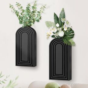زارع حائط خشبي للنباتات الداخلية، قطعتان من مزهرية زراعية للنباتات المزيفة الداخلية والزهور الخضراء، ديكور حائط خشبي حديث للمزرعة لغرفة المعيشة وغرفة النوم والحمام والمكتب المنزلي (أسود) in Kuwait