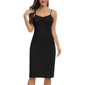 Vlazom Women’s Full Slip Dress Adjustable Spaghetti Strap Basic Under Dress Cami Slip Mini Dress Nightwear S-XXL