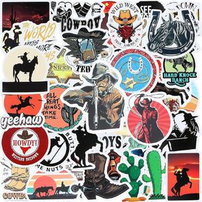 50 Pcs Western Stickers Country Stickers Cowboy Stickers Cowgirl Stickers Country Western Decals for Water Bottle Luggage Helmet Skateboard Guitar Laptop Phone Scrapbook Journaling