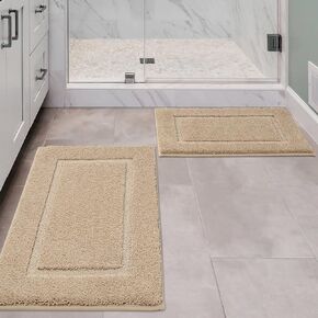Bathroom Rugs Sets 2 Piece, Ultra Absorbent Soft Bath Rug, Machine Washable Microfiber Non-Slip Bath Mat for Bathroom Floor, Tub, Toilet, Shower Room, Light Grey