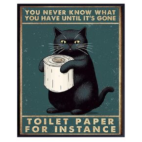 funny Sayings Bathroom Wall Art - Cute Cat Wall Decor for Modern Bathroom - funny Cat Bathroom Decoration, Bathroom Accessories - Black cat Poster for Powder room, Woman, Girl - Kitty Cat Gifts