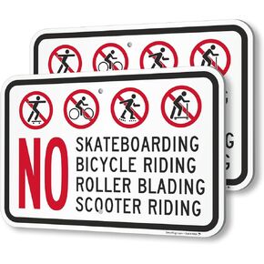 SmartSign No Skateboarding Bicycle Scooter Rollerblading Sign (2-Pack), 18 x 12 inch, 80 mil thick Aluminum Composite (ACM), Pre-Drilled Holes, Red, Black and White