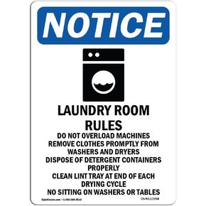 OSHA Notice Sign - Laundry Room Rules Sign with Symbol | Vinyl Label Decal | Protect Your Business, Construction Site, Warehouse | Made in The USA