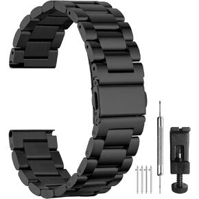 BOSHIYA Quick Release Stainless Steel Watch Strap 18mm, 20mm, 22mm or 24mm Watch Band for Men Women, Fits Samsung Galaxy Watch 6/5/4/3,Garmin Watch,Huawei Watch, Black/Silver