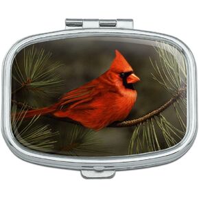 Northern Cardinal Red Pine Perch Rectangle Pill Case Trinket Gift Box