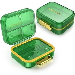 7 Compartment Travel Pill Box, Pill Organizer Moisture Proof Mini Pill Case, Small Pill Box for Pocket Purse, Daily Portable Medicine Vitamin Box, Fish Oil Box, Supplement Box (Green)