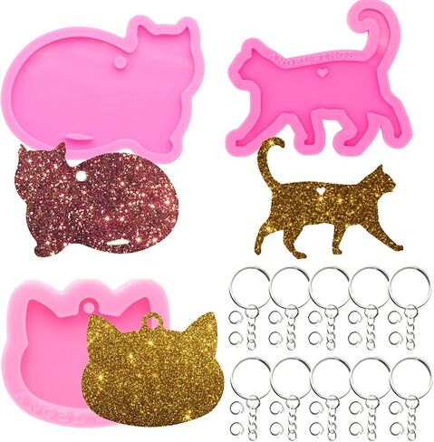 Shiny Glossy Cat Walking Shape Silicone Mold for DIY Keychain Necklace Jewelry Epoxy Mould Crafting DIY Handmade Resin Keychain Molds in Saudi Arabia