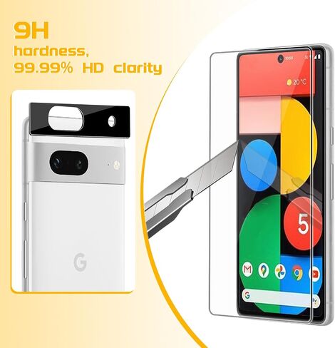 4+4 Pack Screen Protector & Phone Lens Camera Protector for Google Pixel 7, 9H Tempered Glass Cell Phone Protector, Anti-Fingerprint Phone Camera Case, Bubble Free Installation in Kuwait