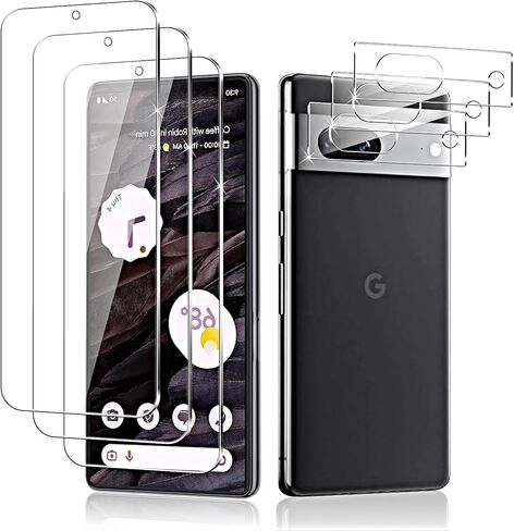 3+3 واقي شاشة لهاتف Google Pixel 7A 6.1 بوصة مع 3 قطع من واقي عدسة الكاميرا، زجاج مقسى شفاف عالي الدقة، خالٍ من الفقاعات، سهل التركيب، حساسية عالية، صديق للحافظة in Saudi Arabia