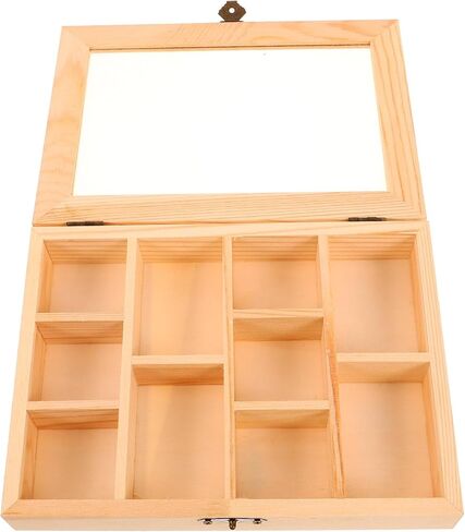 Alipis Blank Jewelry Organizer Box Diy Small Travel Jewelry Box Compartment Jewelry Box Unfinished Wooden Storage Box with Clear Lid in Kuwait
