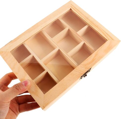 Alipis Blank Jewelry Organizer Box Diy Small Travel Jewelry Box Compartment Jewelry Box Unfinished Wooden Storage Box with Clear Lid in Kuwait