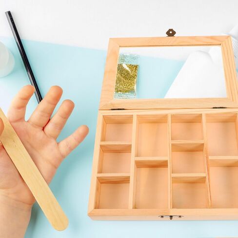 Alipis Blank Jewelry Organizer Box Diy Small Travel Jewelry Box Compartment Jewelry Box Unfinished Wooden Storage Box with Clear Lid in Kuwait