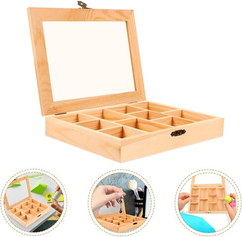 Alipis Blank Jewelry Organizer Box Diy Small Travel Jewelry Box Compartment Jewelry Box Unfinished Wooden Storage Box with Clear Lid in Kuwait
