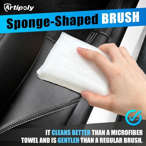 سكرب نينجا - إسفنجة تنظيف داخلية للسيارة (5 بوصة × 3 بوصات) + منشفة تنظيف، 3 قطع فرشاة نايلون للعناية الداخلية بالسيارة لتنظيف الجلود والبلاستيك والفينيل والمفروشات (أبيض/رمادي) in Kuwait