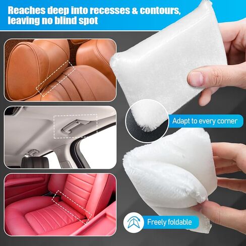 سكرب نينجا - إسفنجة تنظيف داخلية للسيارة (5 بوصة × 3 بوصات) + منشفة تنظيف، 3 قطع فرشاة نايلون للعناية الداخلية بالسيارة لتنظيف الجلود والبلاستيك والفينيل والمفروشات (أبيض/رمادي) in Kuwait