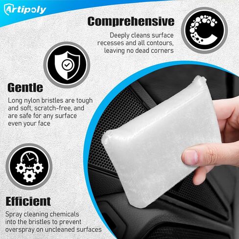 سكرب نينجا - إسفنجة تنظيف داخلية للسيارة (5 بوصة × 3 بوصات) + منشفة تنظيف، 3 قطع فرشاة نايلون للعناية الداخلية بالسيارة لتنظيف الجلود والبلاستيك والفينيل والمفروشات (أبيض/رمادي) in Kuwait