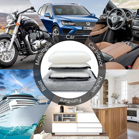 سكرب نينجا - إسفنجة تنظيف داخلية للسيارة (5 بوصة × 3 بوصات) + منشفة تنظيف، 3 قطع فرشاة نايلون للعناية الداخلية بالسيارة لتنظيف الجلود والبلاستيك والفينيل والمفروشات (أبيض/رمادي) in Kuwait