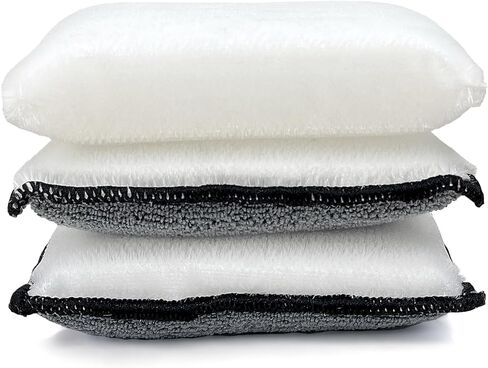 سكرب نينجا - إسفنجة تنظيف داخلية للسيارة (5 بوصة × 3 بوصات) + منشفة تنظيف، 3 قطع فرشاة نايلون للعناية الداخلية بالسيارة لتنظيف الجلود والبلاستيك والفينيل والمفروشات (أبيض/رمادي) in Kuwait