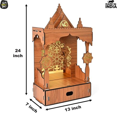 Wooden Temple for Home Premium 3D Cutwork Design GKD Mandir for Office Table with Storage Drawer and Pooja Stand for Home Wall Mount (DIY)(ecofriendly)(24x13inch) in Saudi Arabia