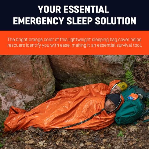حقيبة نوم للطوارئ Life Bivy Sack 2 حزمة بقاء صافرة بطانية حرارية للفضاء مأوى للنوم محمول مدمج خفيف الوزن مقاوم للماء قابل لإعادة الاستخدام للتخييم والمشي لمسافات طويلة في الهواء الطلق ومجموعة معدات السفر، برتقالي in Saudi Arabia