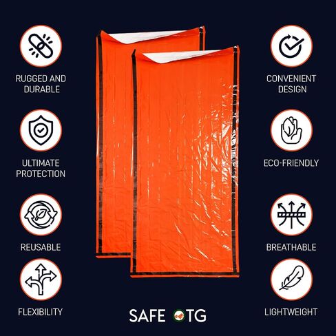 حقيبة نوم للطوارئ Life Bivy Sack 2 حزمة بقاء صافرة بطانية حرارية للفضاء مأوى للنوم محمول مدمج خفيف الوزن مقاوم للماء قابل لإعادة الاستخدام للتخييم والمشي لمسافات طويلة في الهواء الطلق ومجموعة معدات السفر، برتقالي in Saudi Arabia