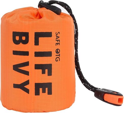 حقيبة نوم للطوارئ Life Bivy Sack 2 حزمة بقاء صافرة بطانية حرارية للفضاء مأوى للنوم محمول مدمج خفيف الوزن مقاوم للماء قابل لإعادة الاستخدام للتخييم والمشي لمسافات طويلة في الهواء الطلق ومجموعة معدات السفر، برتقالي in Saudi Arabia