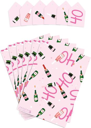 CENTRAL 23 Birthday Wrapping Paper for Women - 40th Birthday - 6 Sheets of Pink Gift Wrap - Age 40 Forty - Prosecco - Comes with Stickers - Recyclable in Saudi Arabia