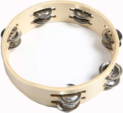 Lightweiht Thicken Wood Handheld Tambourine - Double Row 8 Pairs Jingles, Hand Tambourine (25cm(9.8 in with DrumHead))) in Saudi Arabia