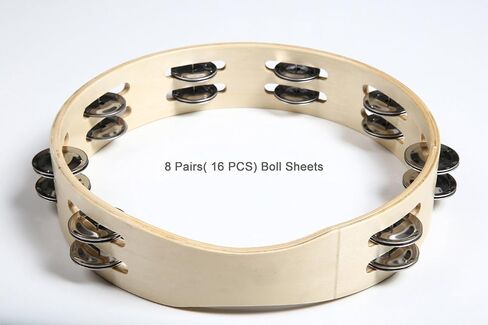 Lightweiht Thicken Wood Handheld Tambourine - Double Row 8 Pairs Jingles, Hand Tambourine (25cm(9.8 in with DrumHead))) in Saudi Arabia