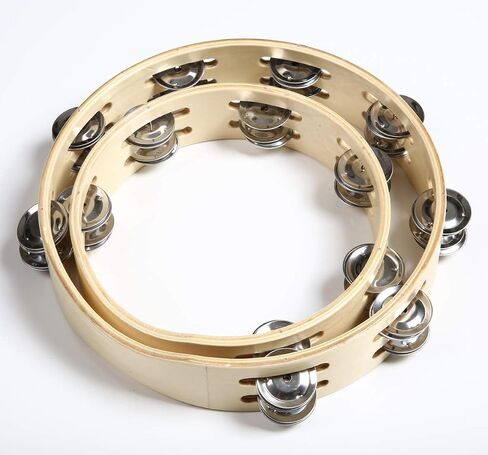 Lightweiht Thicken Wood Handheld Tambourine - Double Row 8 Pairs Jingles, Hand Tambourine (25cm(9.8 in with DrumHead))) in Saudi Arabia