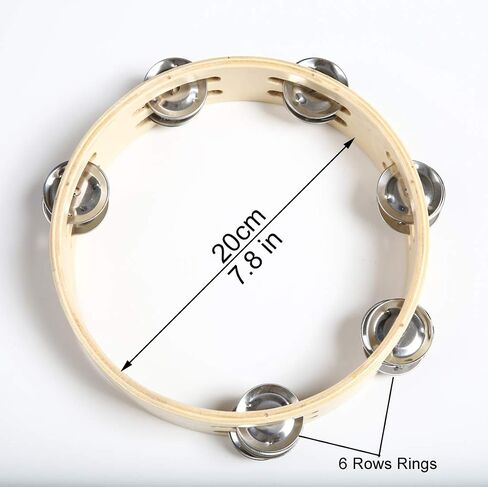 Lightweiht Thicken Wood Handheld Tambourine - Double Row 8 Pairs Jingles, Hand Tambourine (25cm(9.8 in with DrumHead))) in Saudi Arabia