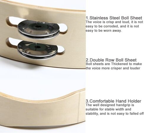Lightweiht Thicken Wood Handheld Tambourine - Double Row 8 Pairs Jingles, Hand Tambourine (25cm(9.8 in with DrumHead))) in Saudi Arabia