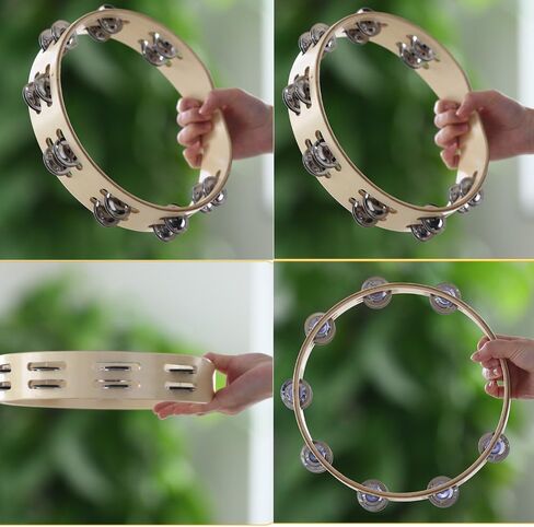 Lightweiht Thicken Wood Handheld Tambourine - Double Row 8 Pairs Jingles, Hand Tambourine (25cm(9.8 in with DrumHead))) in Saudi Arabia