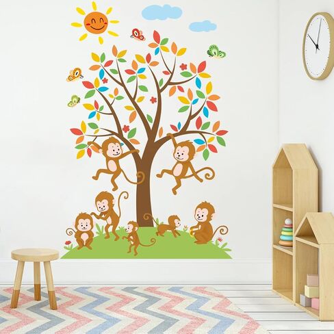 Runtoo Monkey Wall Decals Jungle Animal Tree Wall Stickers for Baby Nursery Kids Bedroom Wall Decor in Saudi Arabia