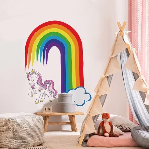 Boho Rainbow Wall Decals 72pcs Blue Rainbow Wall Decor Peel and Stick 2.56 x2.76 Inch Girl Room Nursery Playroom Decoration in Saudi Arabia