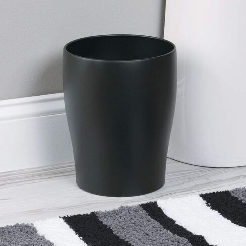 mDesign Steel 1.67 Gallon Trash Can Small Round Wastebasket Metal Garbage Container Recycle Bin for Waste, Recycling in Bathroom, Kitchen, Bedroom, Home Office, Outdoor Trashcan - Black in Saudi Arabia