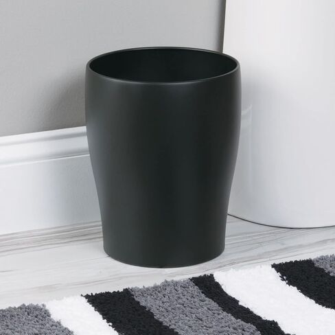 mDesign Steel 1.67 Gallon Trash Can Small Round Wastebasket Metal Garbage Container Recycle Bin for Waste, Recycling in Bathroom, Kitchen, Bedroom, Home Office, Outdoor Trashcan - Black in Saudi Arabia