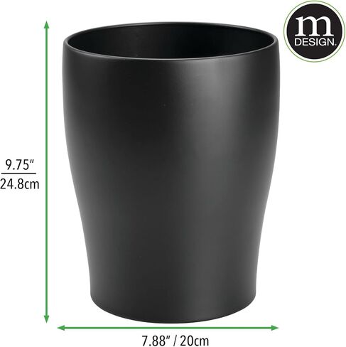 mDesign Steel 1.67 Gallon Trash Can Small Round Wastebasket Metal Garbage Container Recycle Bin for Waste, Recycling in Bathroom, Kitchen, Bedroom, Home Office, Outdoor Trashcan - Black in Saudi Arabia
