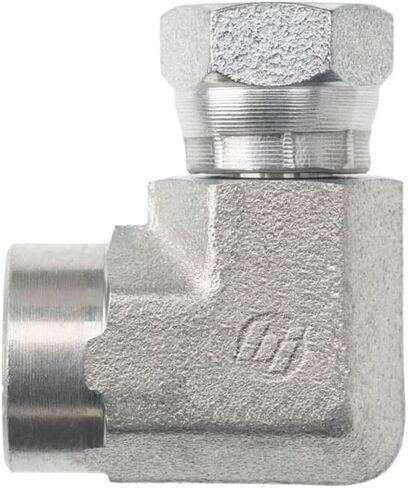 برينان إندستريز 1502-12-12-FG محول كوع من الفولاذ المطروق 90 ​​درجة، أنبوب أنثى 3/4 بوصة × أنبوب أنثى دوار 3/4 بوصة، سداسي 1.250 بوصة، مثقاب 0.620 بوصة in Kuwait