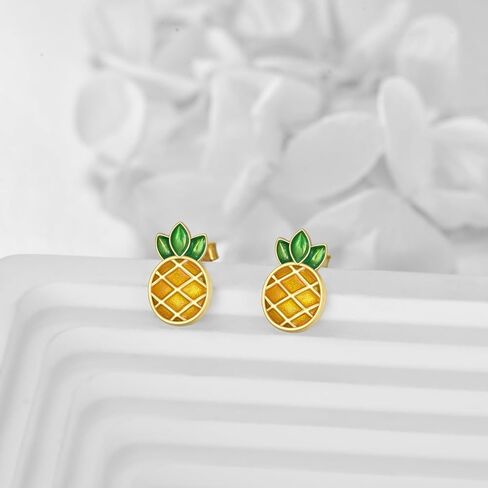 الأناناس أقراط فضة الأناناس وأقراط الأناناس مجوهرات ترصيع هدايا عيد الميلاد للنساء المراهقات الفتيات in Kuwait