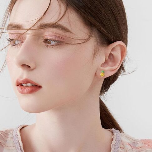 الأناناس أقراط فضة الأناناس وأقراط الأناناس مجوهرات ترصيع هدايا عيد الميلاد للنساء المراهقات الفتيات in Kuwait