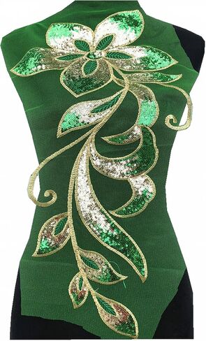 Mesh Sequins Flower Patches Embroidery Fabric Sewing Applique Embroidered Lace Patch for Clothing Dancing Wedding Dress DIY Craft (Gold) in Saudi Arabia