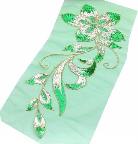Mesh Sequins Flower Patches Embroidery Fabric Sewing Applique Embroidered Lace Patch for Clothing Dancing Wedding Dress DIY Craft (Gold) in Saudi Arabia
