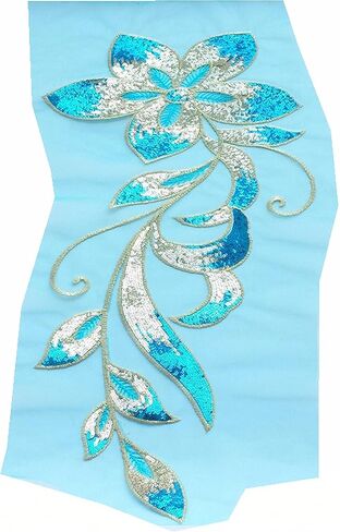 Mesh Sequins Flower Patches Embroidery Fabric Sewing Applique Embroidered Lace Patch for Clothing Dancing Wedding Dress DIY Craft (Gold) in Saudi Arabia
