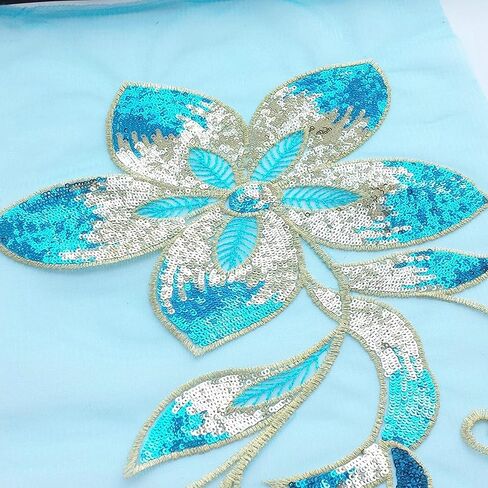 Mesh Sequins Flower Patches Embroidery Fabric Sewing Applique Embroidered Lace Patch for Clothing Dancing Wedding Dress DIY Craft (Gold) in Saudi Arabia